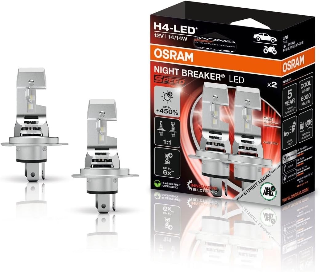 BOX COPPIA LAMPADINE H4 LED SPEED +450 6000K OSRAM 64193DWNBSP-2HB OMOLOGATE