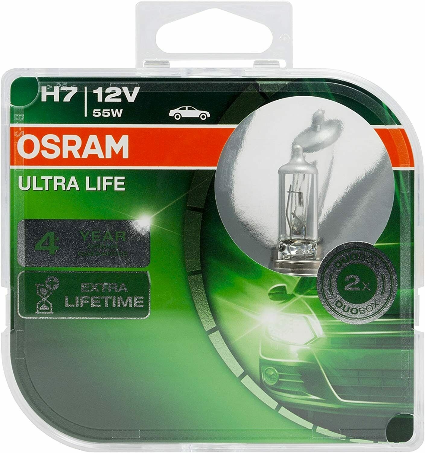 DUO BOX COPPIA DUE LAMPADINE OSRAM H7 12V ULTRA LIFE LUNGA DURATA