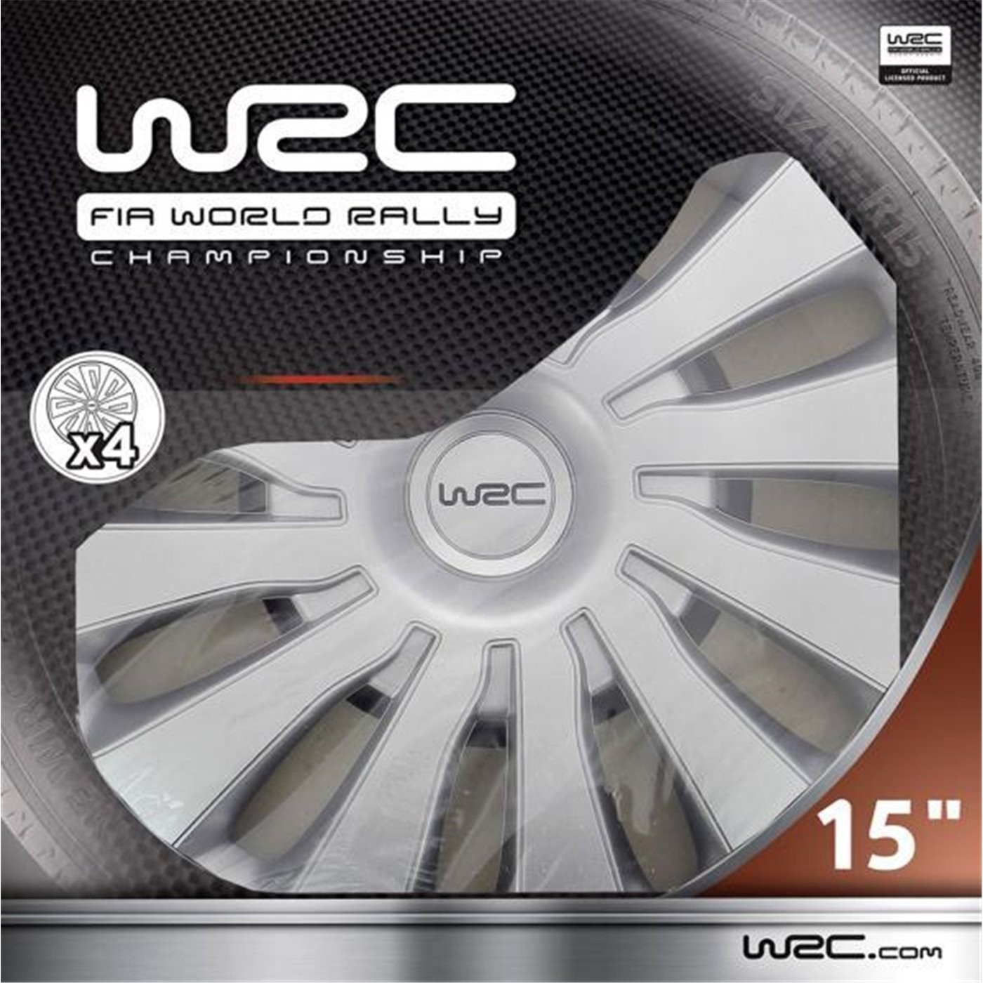 SET 4 COPRICERCHI UNIVERSALI  METALIZZATI IN ABS 15'' SEPANG  CORA 7585