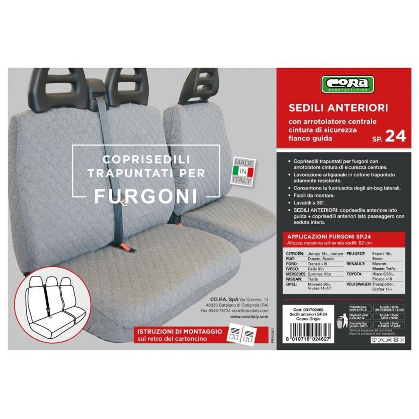 COPRISEDILI PER FURGONE TG. SP24 COTONE GRIGIO TRAPUNTATO CORA 1702462