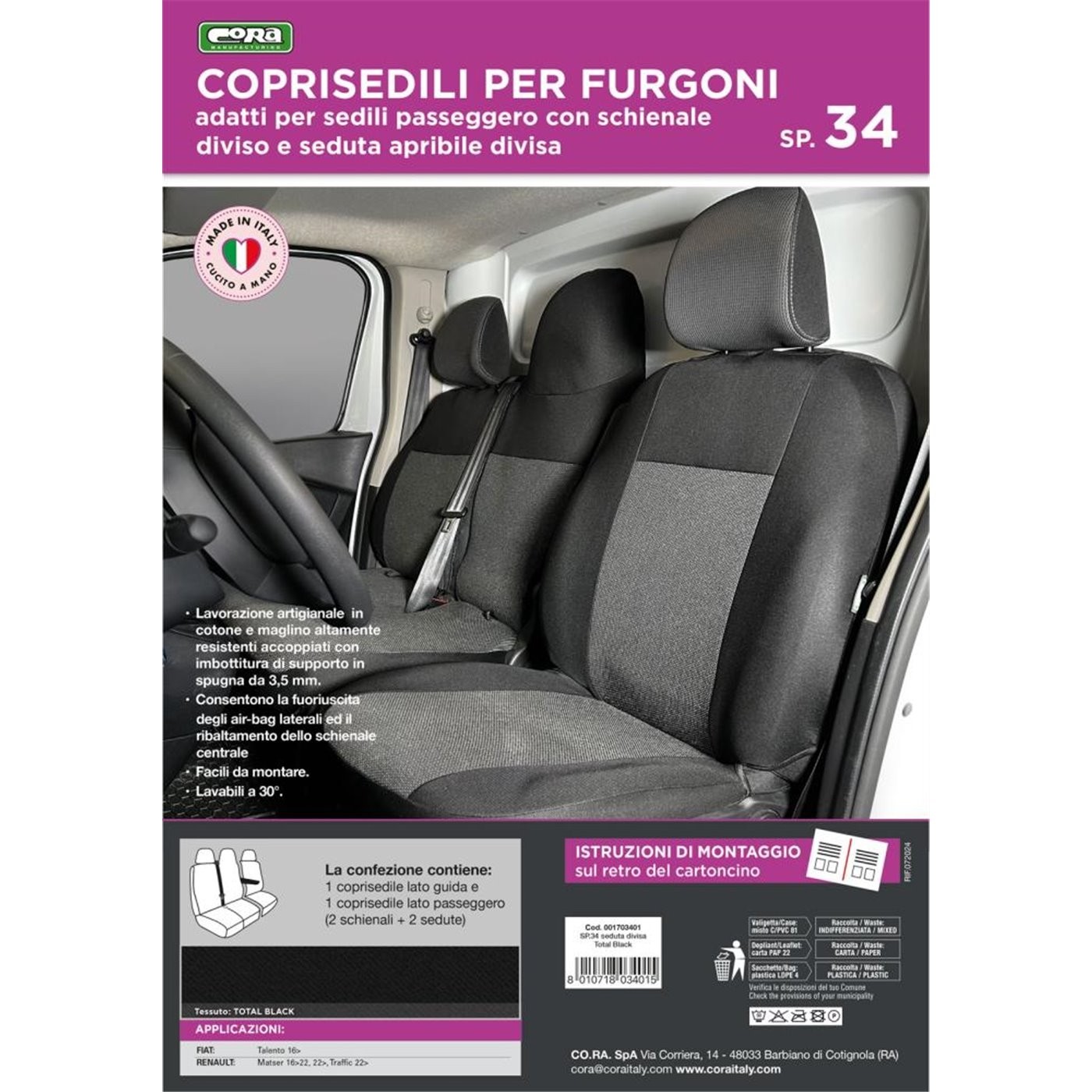 COPRISEDILI PER FURGONE TG. SP24 NERO CORA 1702402