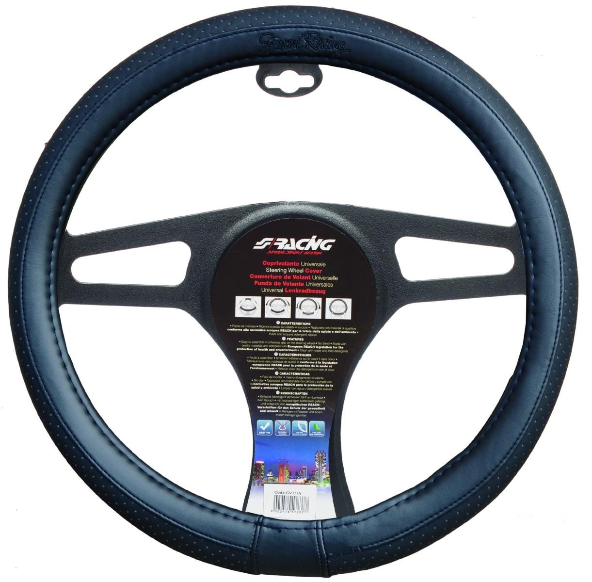 COPRIVOLANTE TOTAL BLACK IN ECOPELLE NERA  LISCIA SIMONI RACING CVT/16