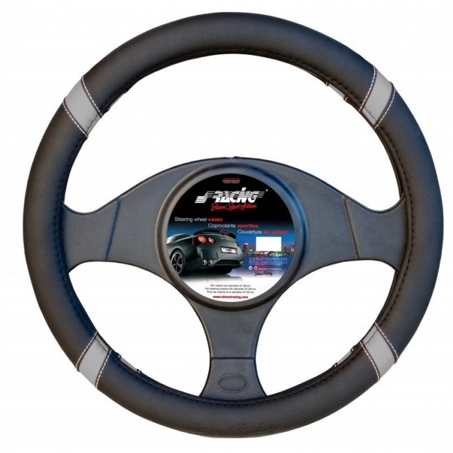 COPRIVOLANTE CROSS GREY IN ECOPELLE NERO FORATO SIMONI RACING CVT/44GR