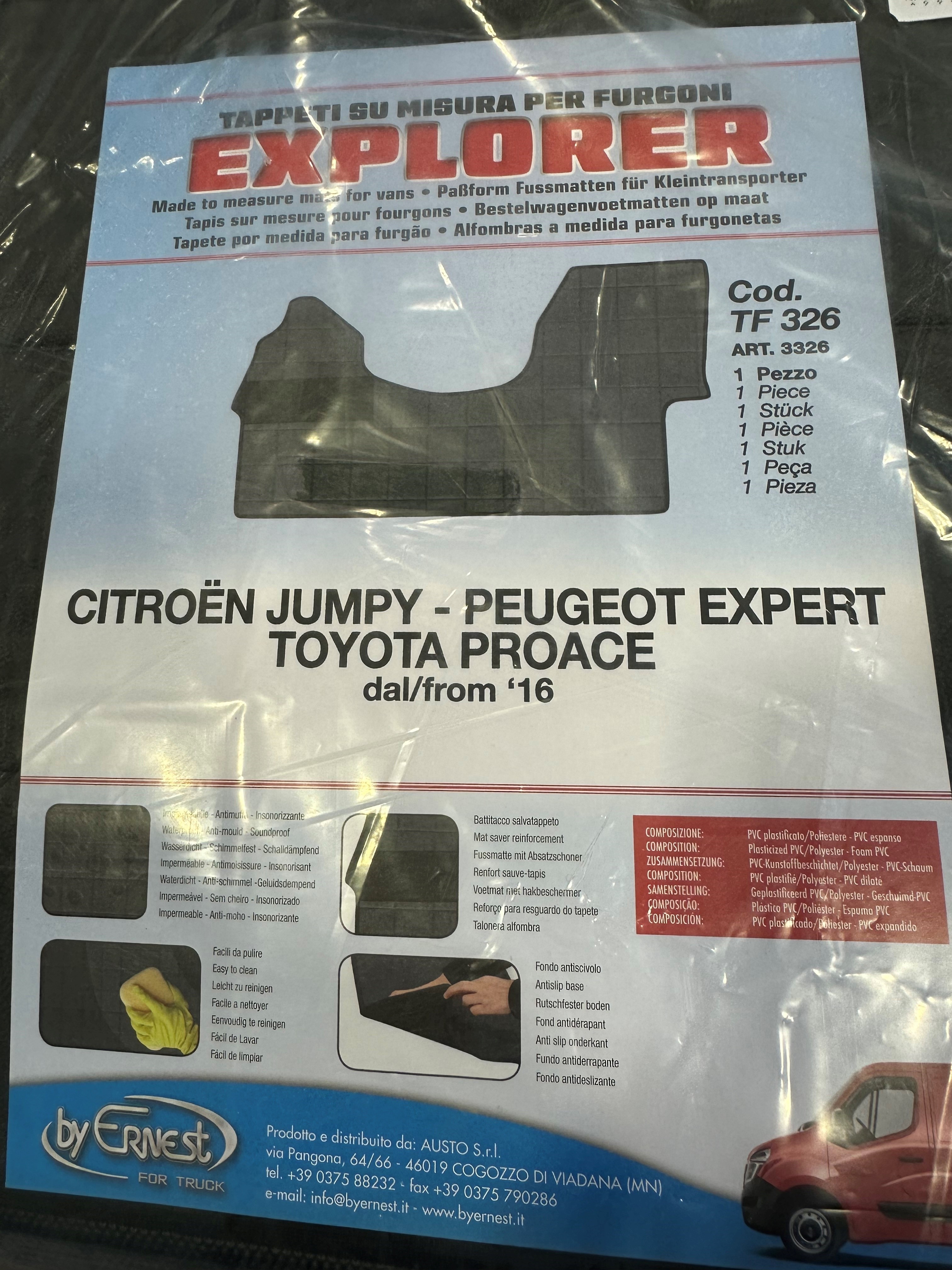 TAPPETO SU MISURA PER FURGONE CITROEN JUMPY PEUGEOT EXPERT TOYOTA PROACE DAL 2016 ERNEST 3326