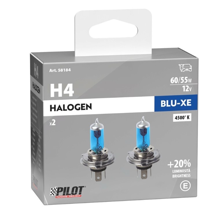 COPPIA LAMPADINE ALOGENE BLU-XE 12V H4 60/55W P43T PILOT 58184