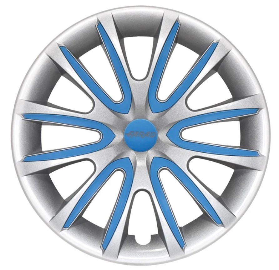 SET 4 COPRICERCHI UNIVERSALI BICOLOR ALLUMINIO AZZURRO CERCHI 16" FARAD 24016GR