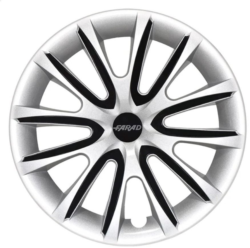 SET 4 COPRICERCHI UNIVERSALI FARAD 14'' BICOLOR ALLUMINIO E NERO FARAD 24014GR