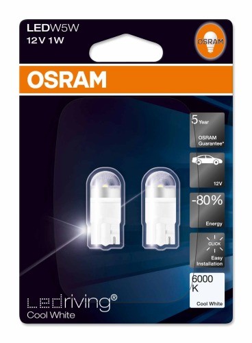 DUO BOX COPPIA DUE LAMPADINE OSRAM LEDRIVING W5W PREMIUM 1W 12V W5W  6000K COOL WHITE, 70 LUMEN  2850CWBLI2