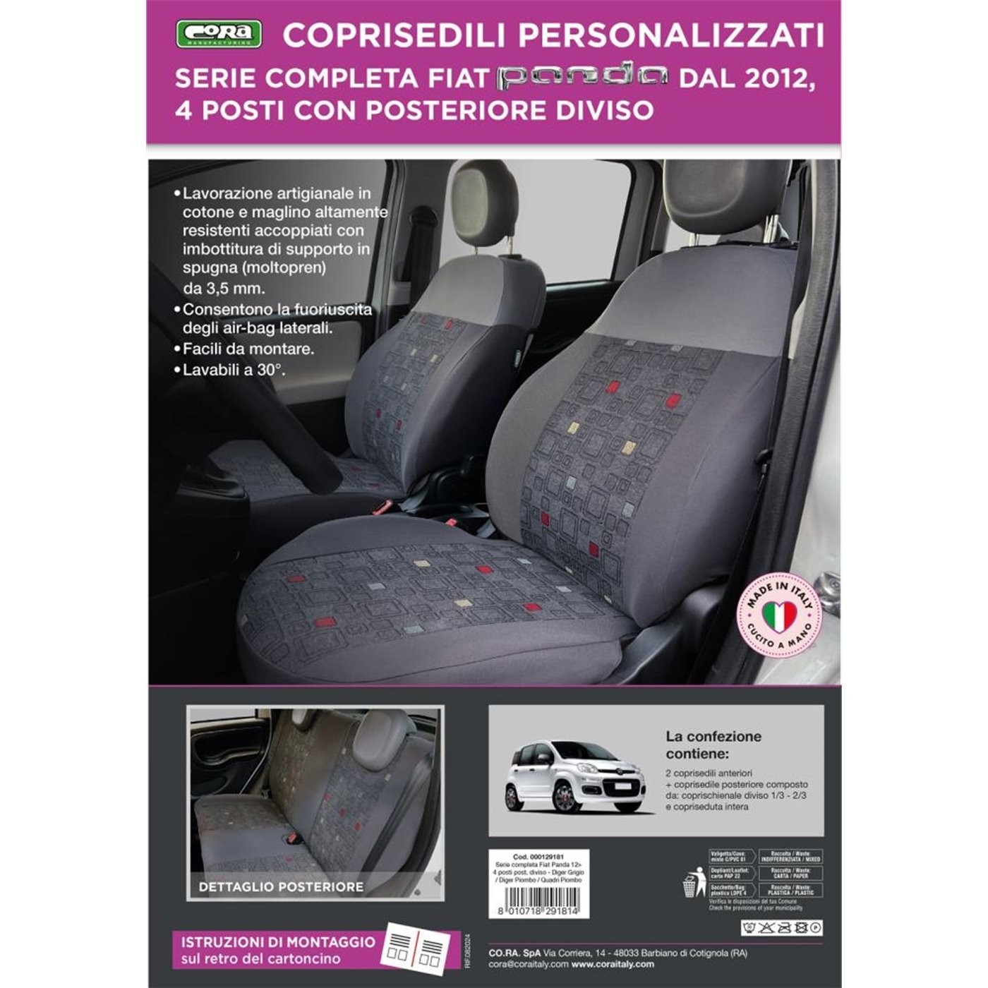SERIE COMPLETA COPRISEDILI PERSONALIZZATI FIAT PANDA CORA 129181