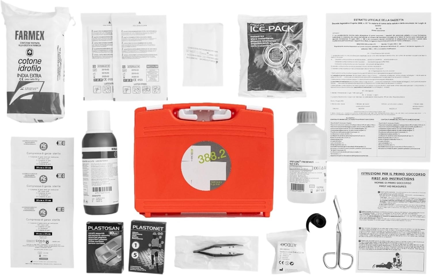 VALIGETTA PRONTO SOCCORSO KIT 18 PEZZI OMOLOGATA  ECPCAR 388.2
