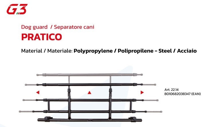 GRIGLIA SEPARATORE PER CANI G3 PRATICO ACCIAIO ESTENSIBILE UNC-3407