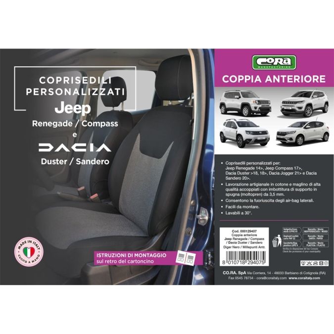 COPRISEDILI FODERINE ANT. PERSONALIZZATI JEEP RENEGADE 14> TESS. MILLEPUNTI ANTRACITE CORA 129407