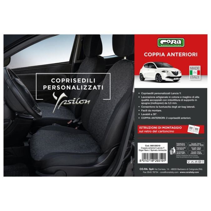 COPRISEDILI FODERINE ANTERIORI PERSONALIZZATI LANCIA YPSILON 11˃ TESS. MISTO COTONE NERO/ANTRACITE CORA 129319