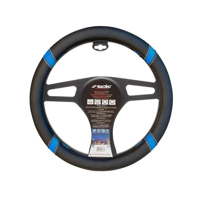 COPRIVOLANTE CROSS BLUE IN ECOPELLE NERO FORATO SIMONI RACING CVT/44B