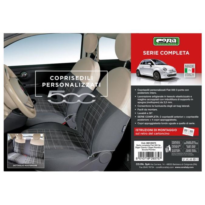 COPRISEDILI FODERINE ANT. E POST. PERSONALIZZATI FIAT 500 07˃ CORA 129375