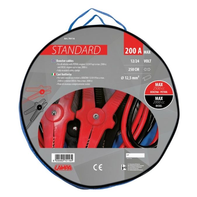 SET CAVI COLLEGAMENTO BATTERIA STANDARD 250 CM 200A 12V LAMPA 70116