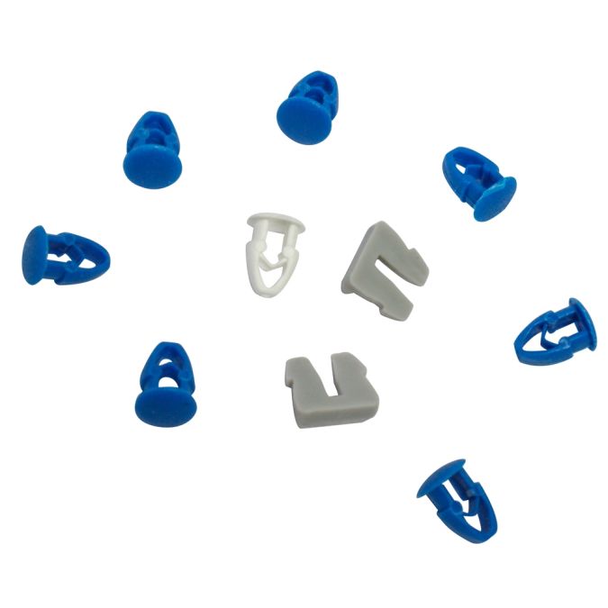 KIT 8 BOTTONI, FERMA TARGA , 7 BLU 1 BIANCO, 2FERMI CENTRALI NERO CORA 116011
