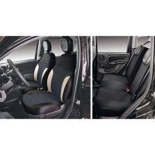 SERIE COMPLETA COPRISEDILI PERSONALIZZATI FIAT PANDINA 24> 4 POSTI POST.INTERO TESSUTO MISTO COTONE NERO/CREMA CORA 129188
